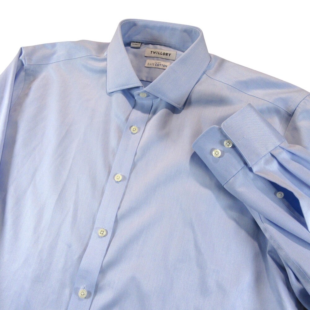 Twillory Mens Dress Shirt 17.5 34/35 Tailored Fit Light Blue Cotton Button